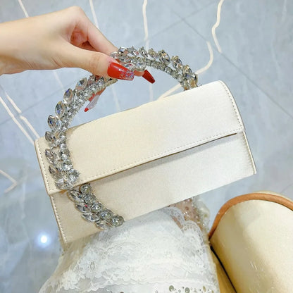 Luxury Satin Metal Handheld Women Handbag Crystal Shiny Rhinestones Diamond Evening Bags Wedding Party Clutch Purse Shoulder Bag