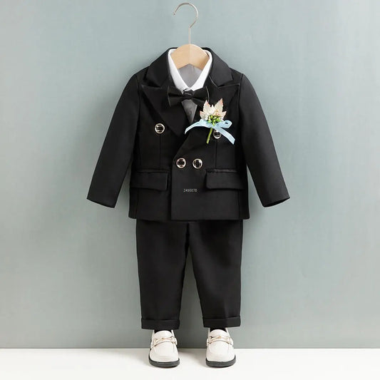 Children White Wedding Suit Kids DIY Jacket Pants Botwtie Photograph Suit Flower Boys Birthday Tuxedo Party Dress Dance Costume