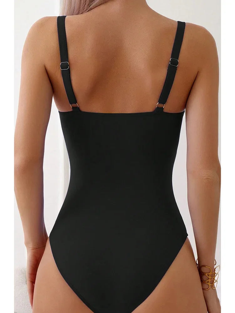 2026 V Neck Pleated Swimsuits Female Swimwear One Piece Swimsuit Women High Cut Bather Bathing Suit Swim Beachwear Slim Bodysuit