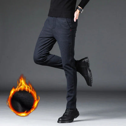 Fashion Men Thermal Fleece Casual Pants Winter Thick Straight Slim Velvet Trousers Brand Clothing Korean Male Pants Size 28-38