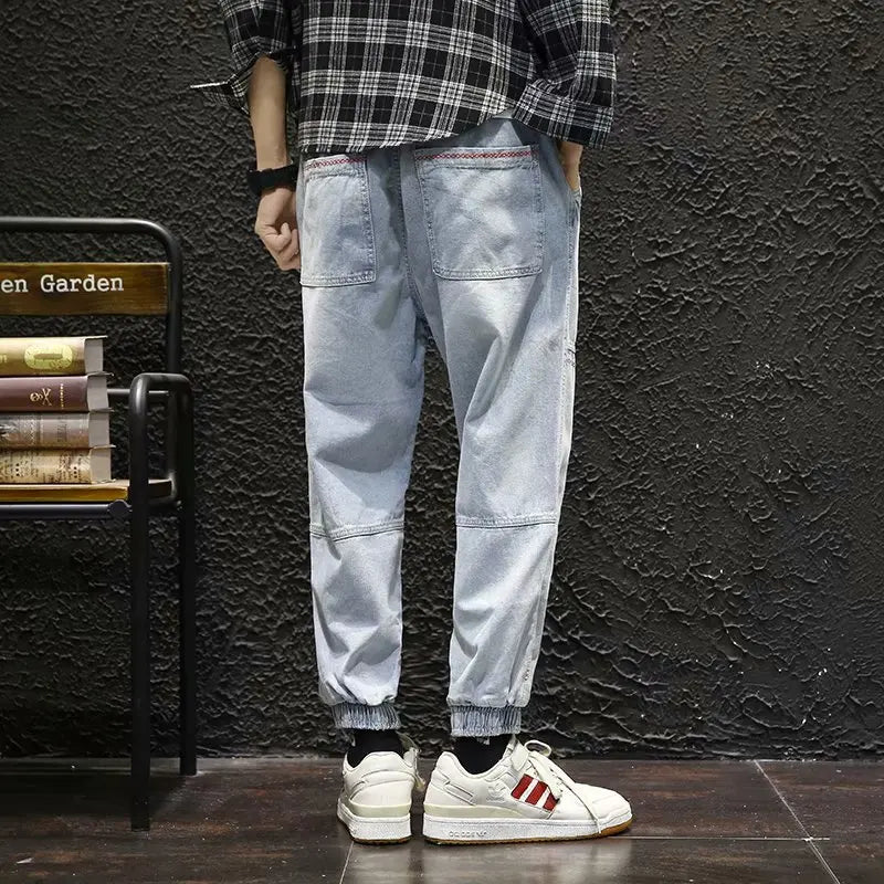 2026 New Hip Hop Harem Jeans Pants Men Loose Joggers Denim Casual Sweatpants Korea Ankle Length Trousers Streetwear Male Clothes