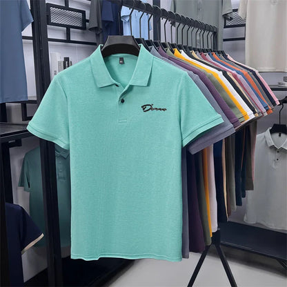 cotton100% hot sale men's new short sleeve polo shirt summer lapel letter printing ventilate t-shirt business classic mans wear