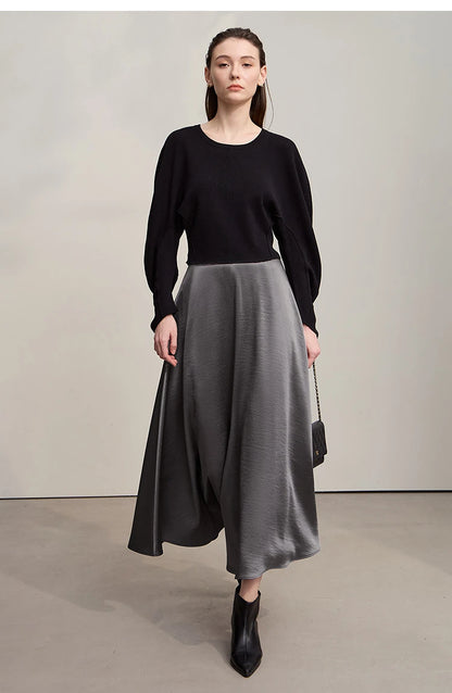Women's Skirt Loose Long A-skirt Satin Skirts For Women 2025 Autumn New Minimalist Solid Color Clothing Ladies 12513015