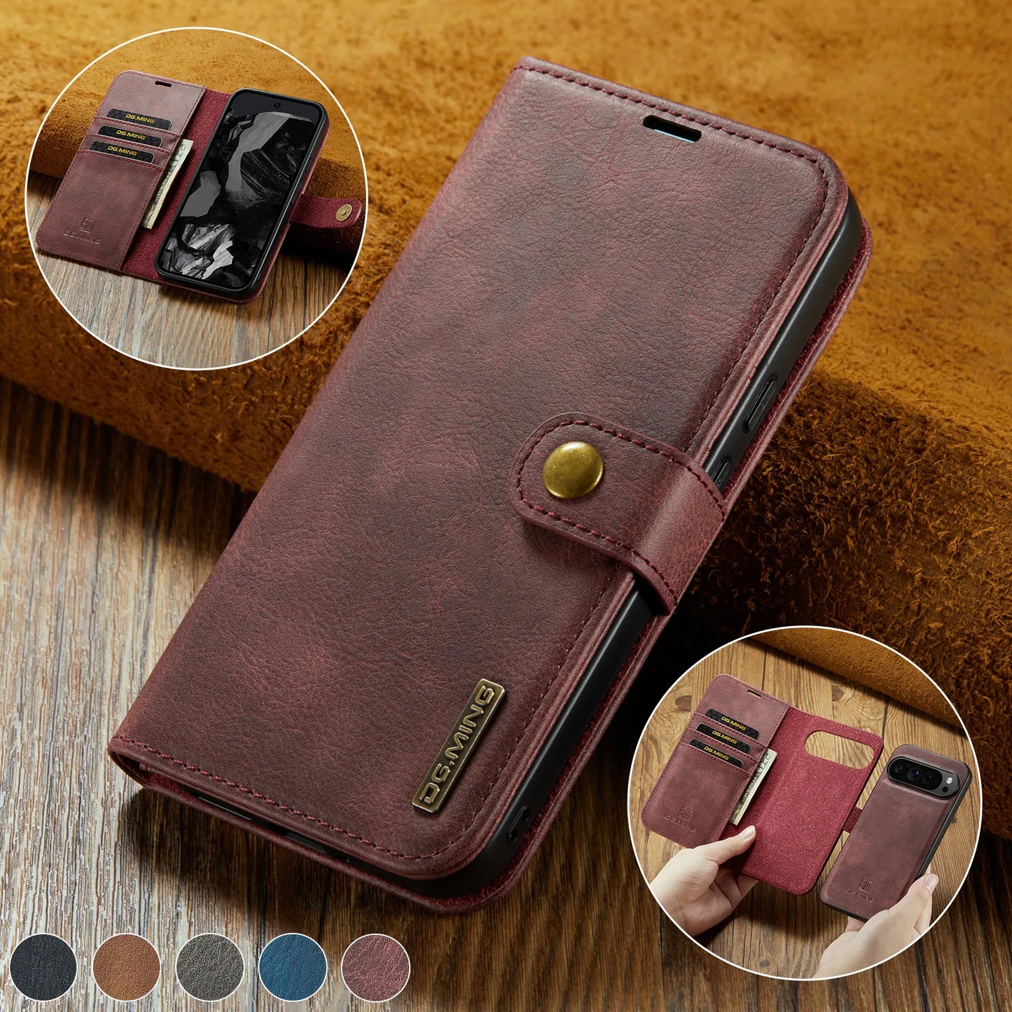 For Google Pixel 6 7 8 9 10 Pro XL/Pixel 5A 6A 7A 8A 9A Magnetic Detachable Cover 2in1 Flip Leather Wallet Phone Case