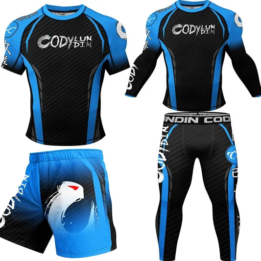 Rashguard MMA T-shirt+Pants Suit Men 4PCS/Set Jiu Jitsu Brazilian Grappling Bjj Boxing Rash Guard Sport Jerseys Fighting Shorts
