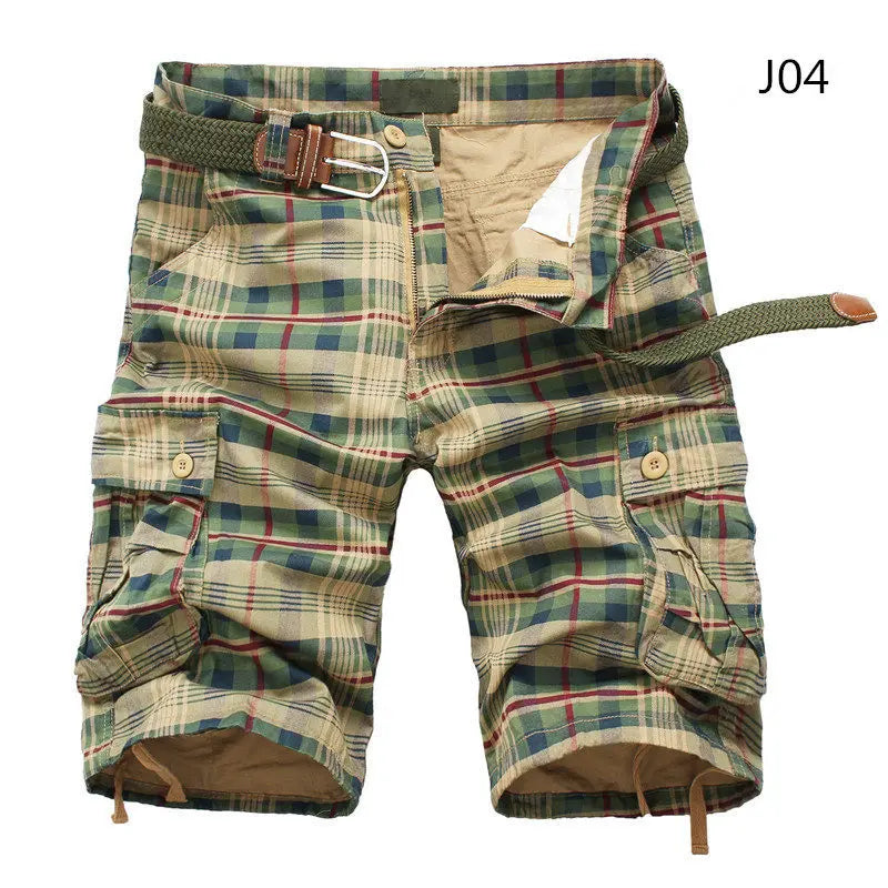 2026 Summer Men Shorts Fashion Plaid Beach Shorts Mens Casual Shorts Military Short Pants Male Bermuda Cargo Overalls No belt