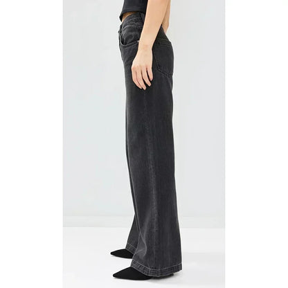 Girls Casual Loose Fit High Waisted Jeans Female Straight Leg Stretch Denim Pants Lady Comfortable Solid Basic Cheap Trousers