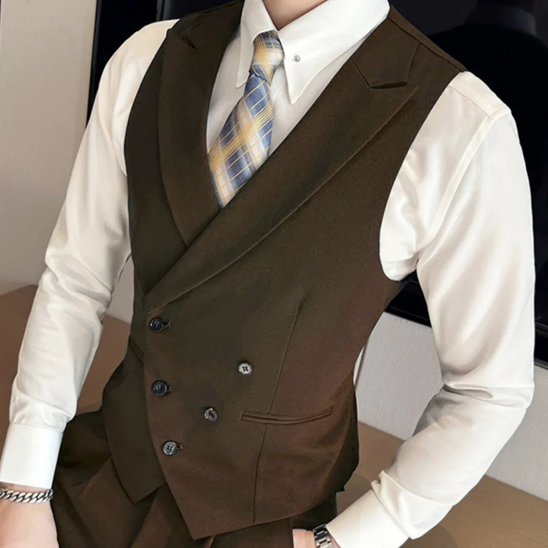 Men Vest Black With Lapel Solid Double Button Waistcoat For Wedding Groom Banquet Business Casual Work Daily Men Suit Vest