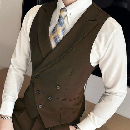 Men Vest Black With Lapel Solid Double Button Waistcoat For Wedding Groom Banquet Business Casual Work Daily Men Suit Vest