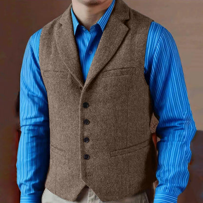 Men Vest Gray Herringbone Single Button With Lapel Waistcoat For Wedding Birthday Banquet Business Work Office Men Suit Vest