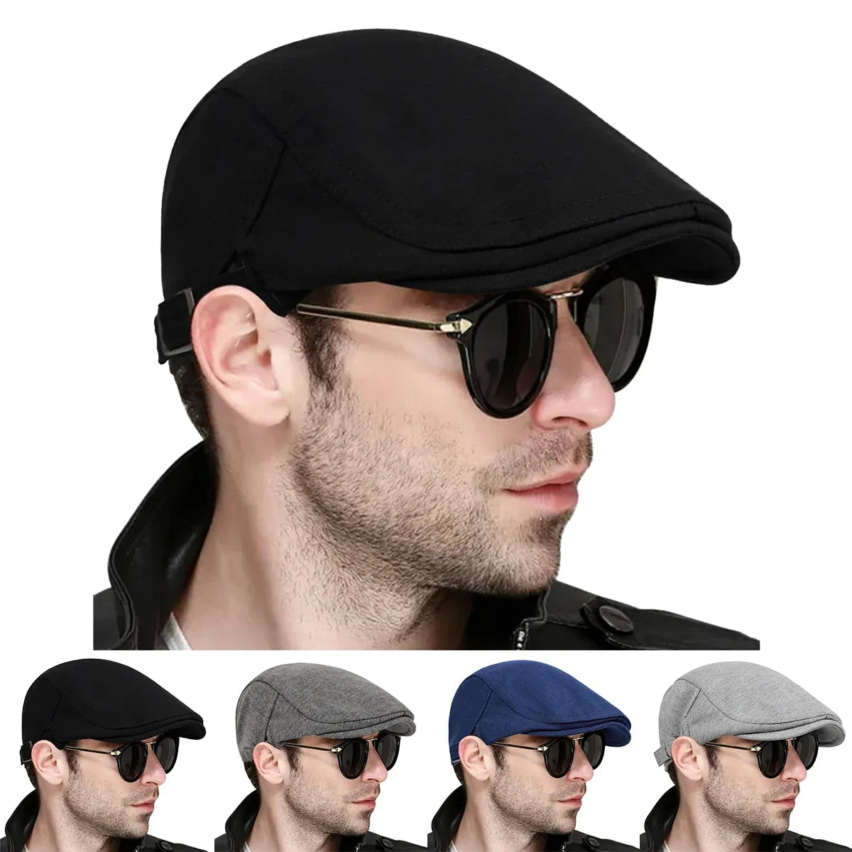 Men Solid Color Newsboy Caps British Painters Hats Spring Autumn Berets Adjustable Flat Cap