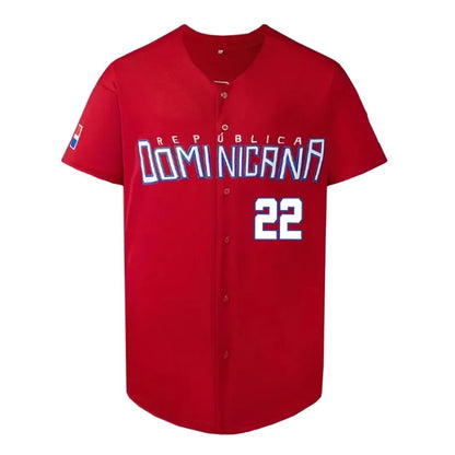 Men's 22 Dominicana Baseball Jerseys 90s Hip Hop Button Down Baseball Shirts for Party Stitched