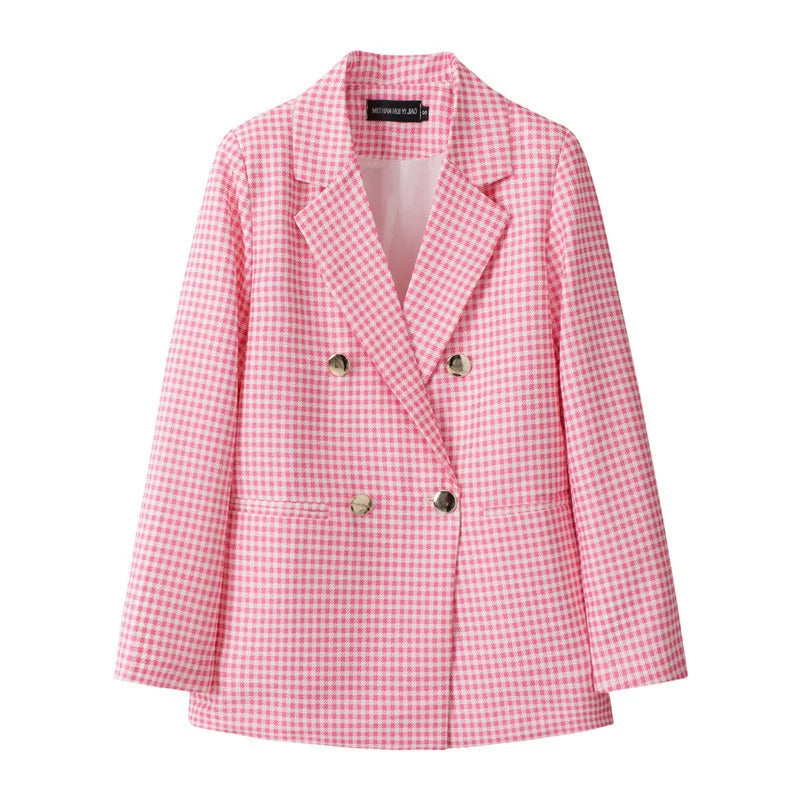 Casual Plaid Women's Suit Jacket Spring Autumn New Style Large Size Street Style Top Quality Polyester Commute Style Fashionable