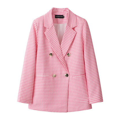 Casual Plaid Women's Suit Jacket Spring Autumn New Style Large Size Street Style Top Quality Polyester Commute Style Fashionable