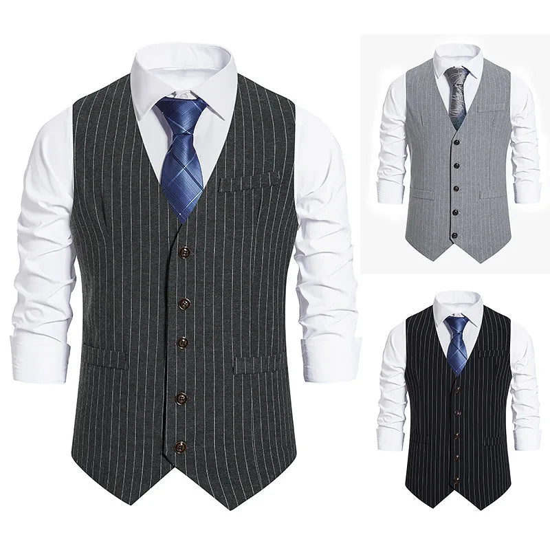 Men's Suit Vest Striped Single Breasted Waistcoat Stylish Mail Suit Retro Vest Wedding Business Banquet Daily Groomsman Uniform