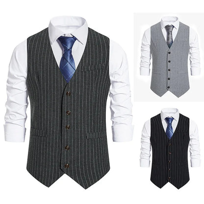 Men's Suit Vest Striped Single Breasted Waistcoat Stylish Mail Suit Retro Vest Wedding Business Banquet Daily Groomsman Uniform