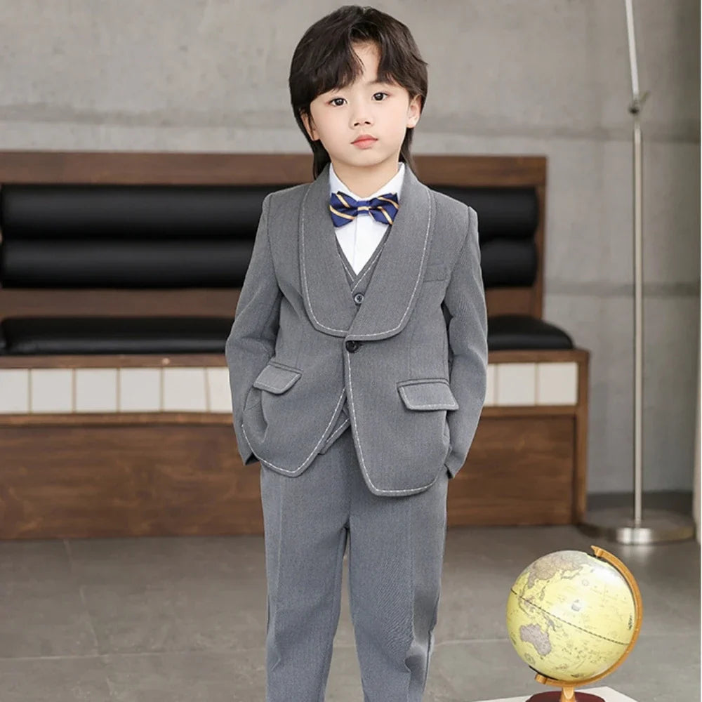 Elegant Shawl Lapel Kids Suit Set 4 Pieces Piano Performance Outfit,Autumn One Button Suits For Children,Boys Slim Fit Tuxedo