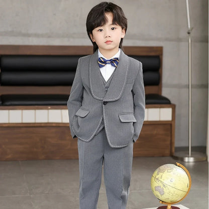 Elegant Shawl Lapel Kids Suit Set 4 Pieces Piano Performance Outfit,Autumn One Button Suits For Children,Boys Slim Fit Tuxedo