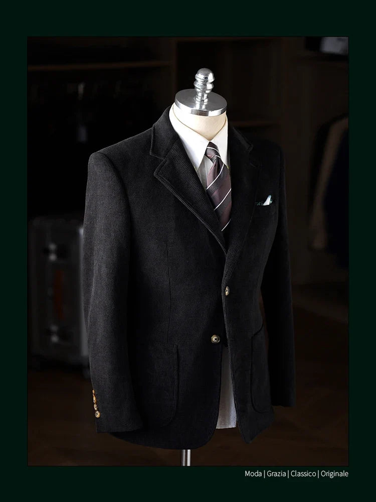 High-Quality Corduroy Men Suits 1 Pieces Classic Casual Single Breasted Groom Tuxedos Tailor Made Jackets Male Blazers Costume