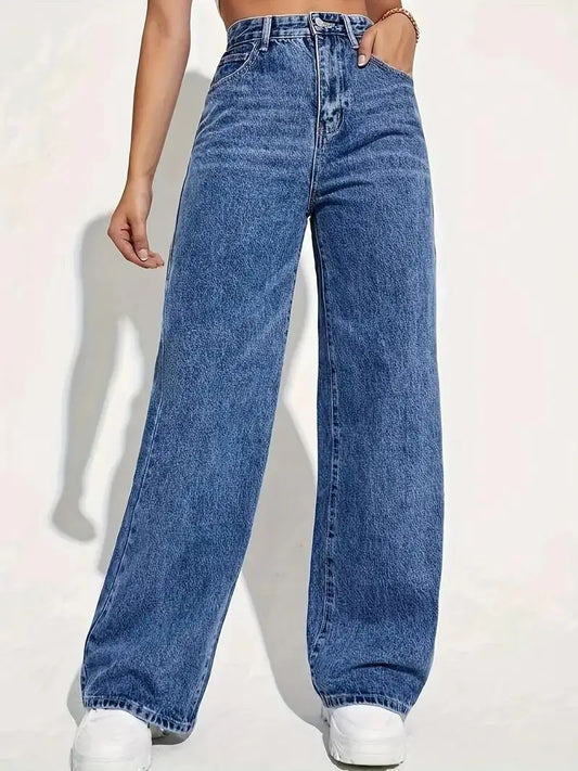 Fashion retro blue jeans women y2k High street baggy straight pants High waisted all-in-one slim pants