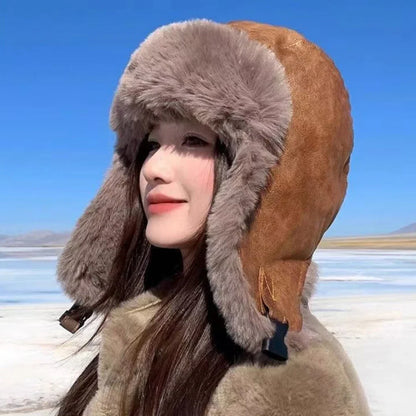 Bomber Hat High Quality Waterproof PU Leather Russian Hat Men Women Thick Warm Winter Fur Hat Male Female Ski Earflap Cap