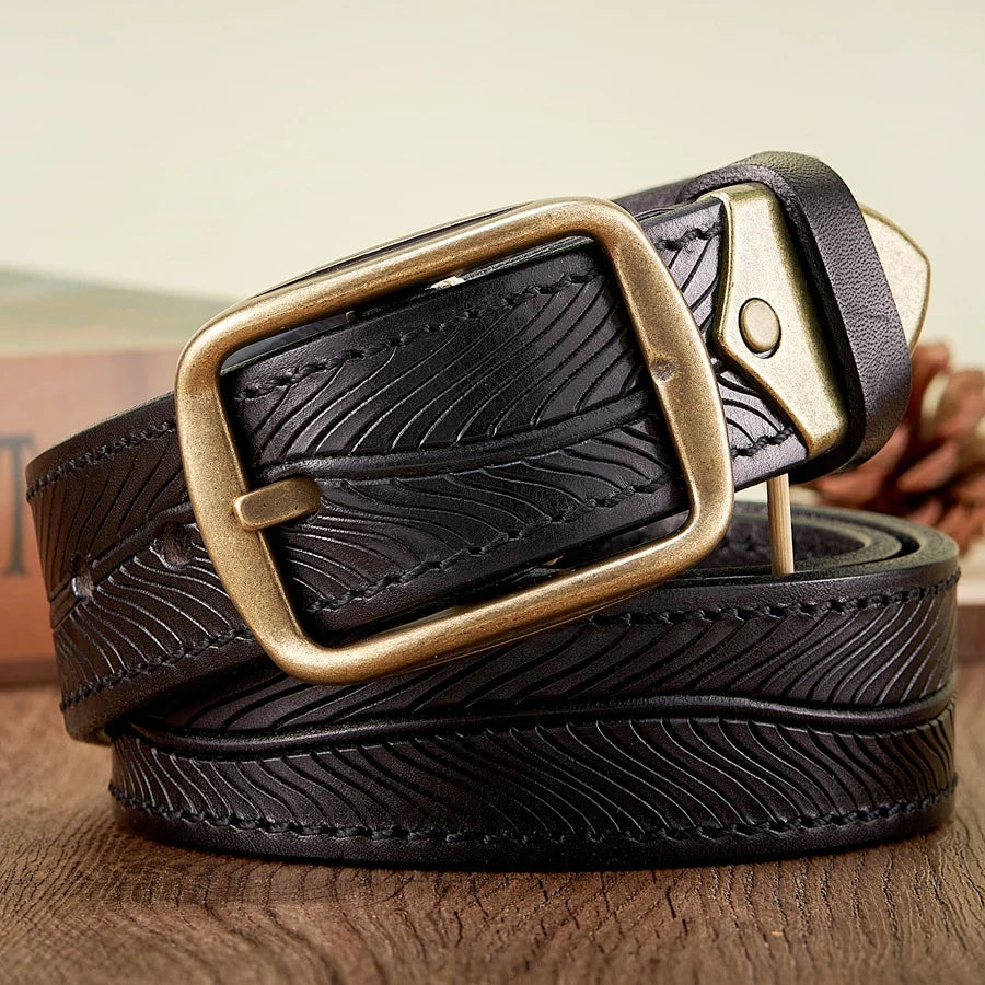 3.8CM Real Pure Cowhide High Quality Genuine Leather Belts for Men Brand Strap Brass Buckle Engrosar Jeans Belt Cowboy Cintos