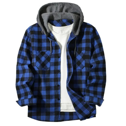 Spring Autumn Men Hoodie Sweatshirt Classic Plaid Casual Button Hooded Long Sleeve coat Double Pockets Hoodie men cardigan Tops