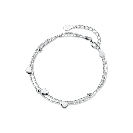 Nouveau Bracelet à Breloques Cœurs et Petites Billes en Argent Sterling 925 pour Femmes, Chaîne à Maillons Réglable, Bijoux Fins, Cadeau pour Amoureuse