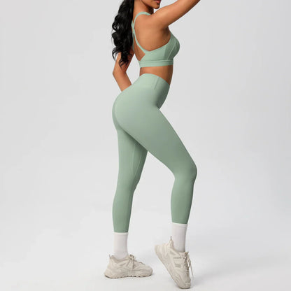 Women 2pcs Patchwork Sport Yoga Suit Training Sleeveless Sport Gym Tops  Tummy Control Slimming Booty Leggings Yoga Suit Sports