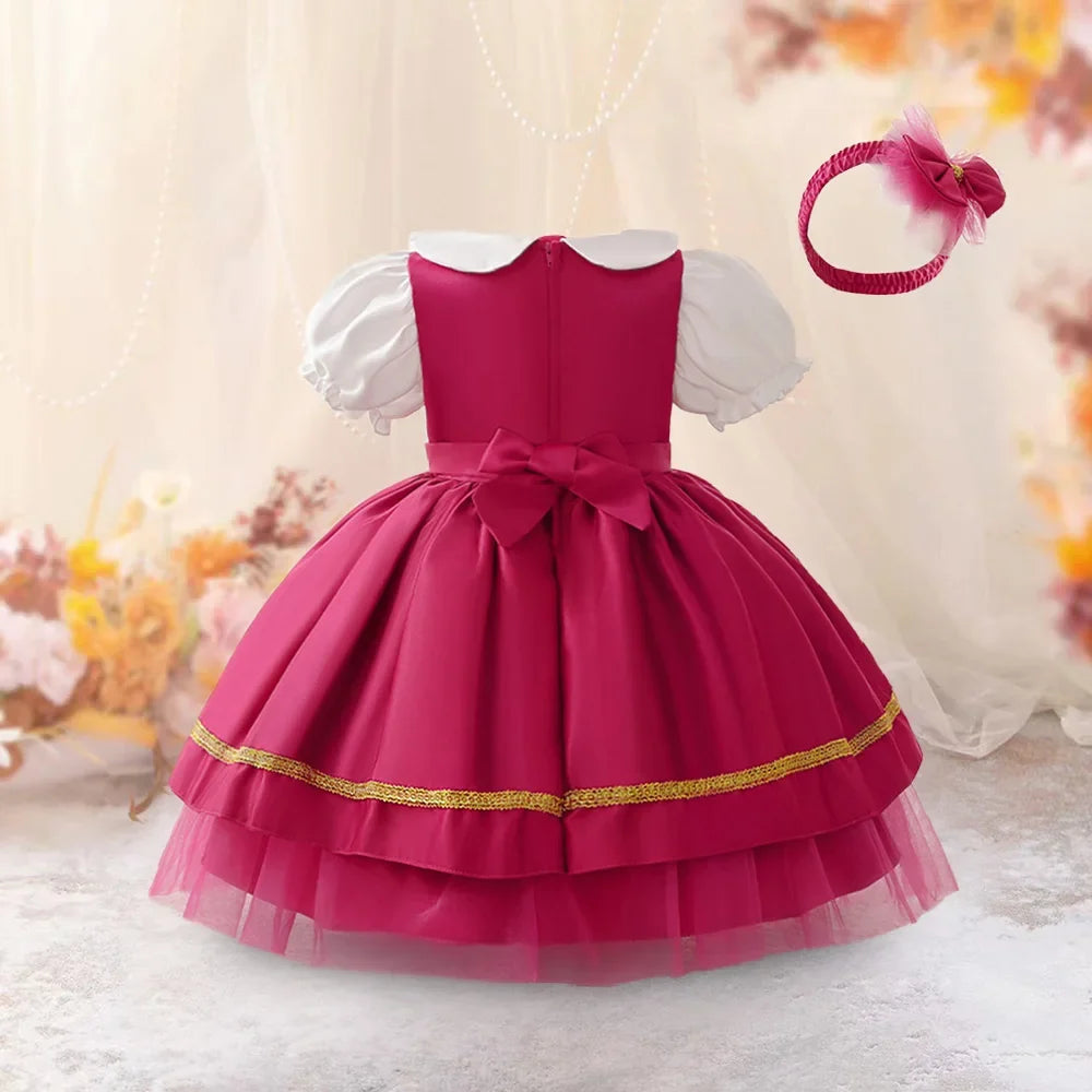 Ma Sha and Bear Toddler Girl Party Lolita Maid Dresses 2pcs Infant 1st Birthday Princess Dress Wedding Bridesmaids Kids Clothing