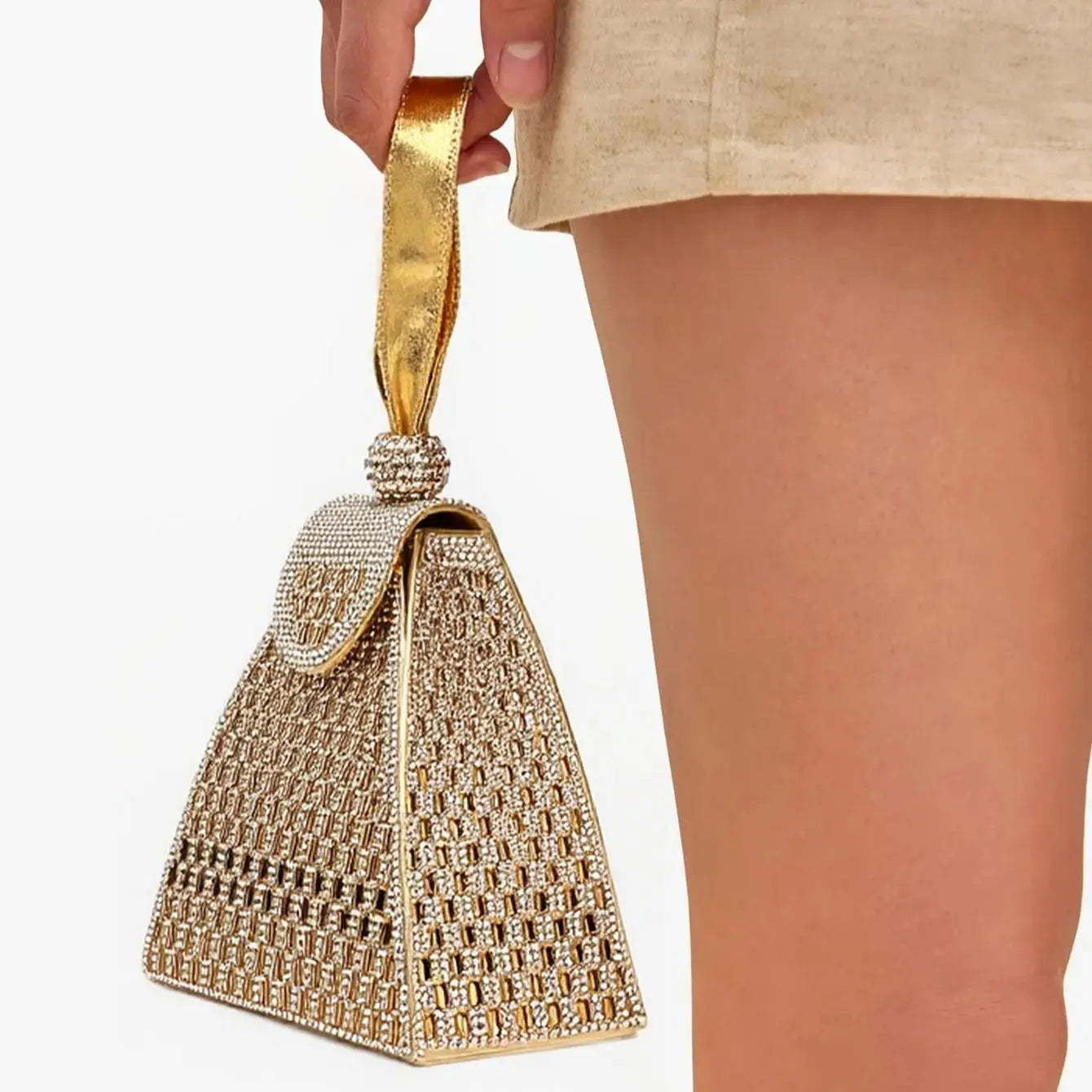 Fashion Lady Evening Bags Acrylic Day Clutch Triangle Design Diamonds Party Shoulder Handbags Banquet Purse