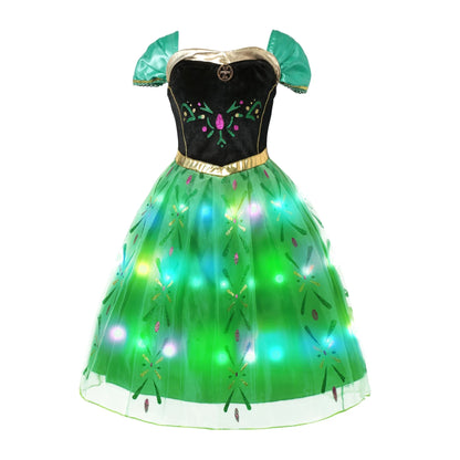 2025 Evening Party Girls LED Lights Elsa Anna Kids Princess Dress Coslplay Halloween Luminous Prom Gowns