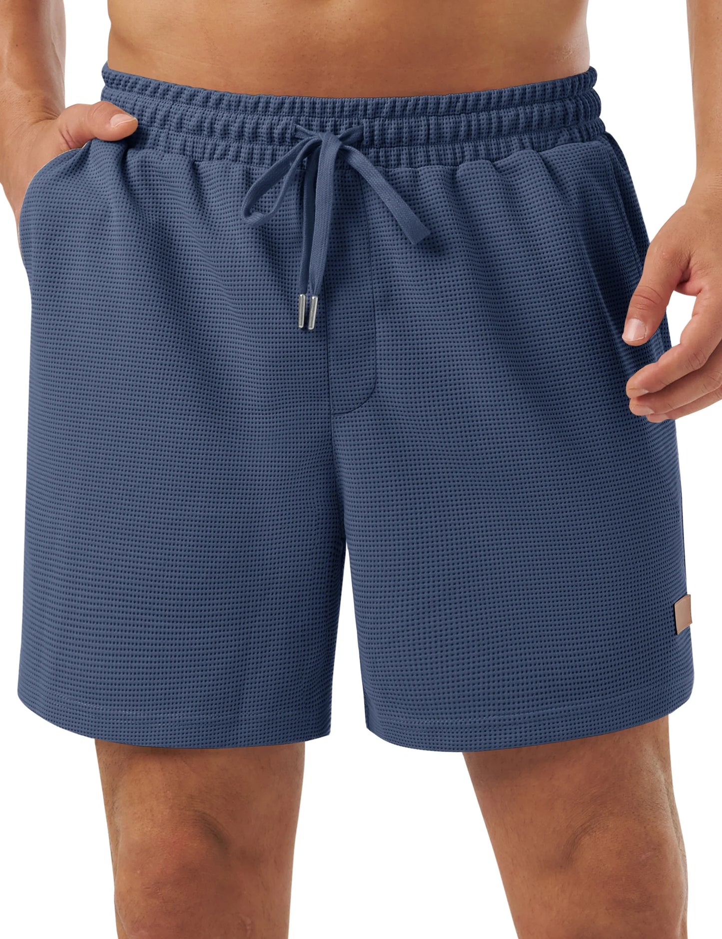 Men's Casual Waflle Shorts Knit 5'' Elastic Waist Drawstring Summer Beach Shorts Lightweight Breathable Streetwear 2026