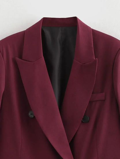 Vintage Wine Red Blazer Jacket Women Fashion Double-Breasted Long Sleeve Suit Jackets Female 2026 New Spring Lapel Office Coat