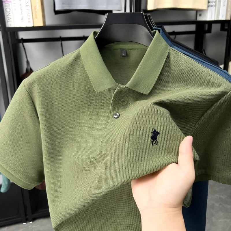Designer brand 100% cotton short sleeve polo shirt luxury fashion pony embroidery men's business leisure summer new Paul T-shirt