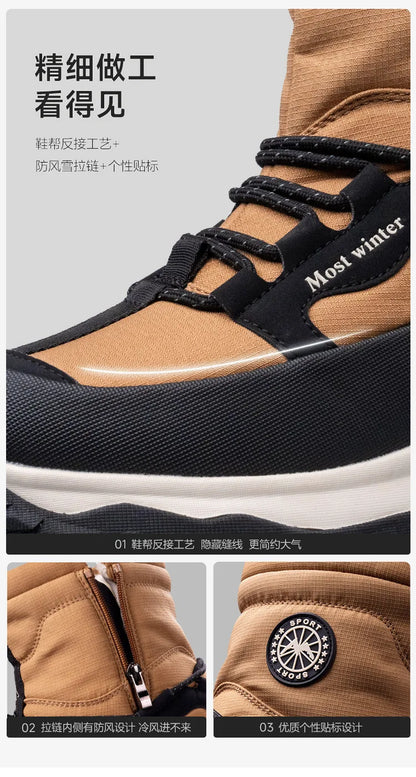 Men's Winter Boots 2026 New Snow Boots Thickened Warm Boots Waterproof Non-Slip Winter Shoes Thick Sole Cold-Proof Shoes