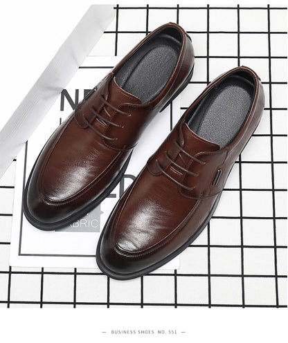 Brown Leather Dress Shoes British Style Lace Up Formal Business Footwear Groom Wedding Shoes Low Top Comfortable Office Shoes
