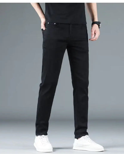 Korean Man Designer Clothes 2025 White Jeans Men Spring Autumn Printed Students Slim Stretch Pencil Pants Workwear Long Trousers