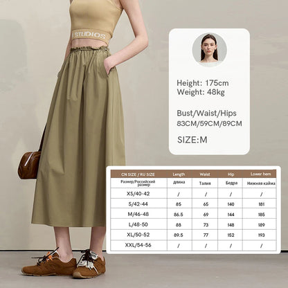 Women's Skirt 2026 Summer New Ruffle Hem Elastic Waist A-Line Midi Skirt Casual Outdoor Loose Fit Skirt For Women 12622013