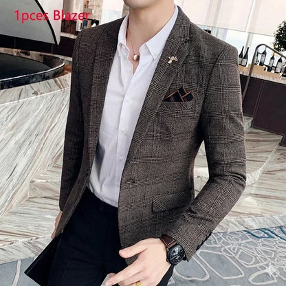 25 Colors 1 Pcs Blazer No Pants S-7XL New Wedding Dress Formal Business Slim Mens Suit Jacket Plaid Striped Solid Color