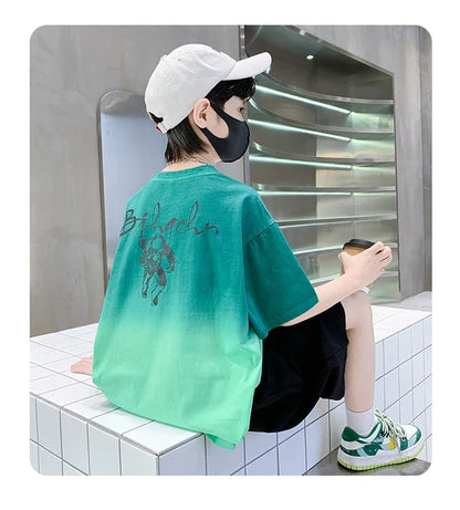 Kids Boy New Summer Suit Tie Dye T-shirt + Cargo Shorts 2 Pieces Tracksuit for Teens Child Shorts Sleeve Clothing Set Age 4 - 14