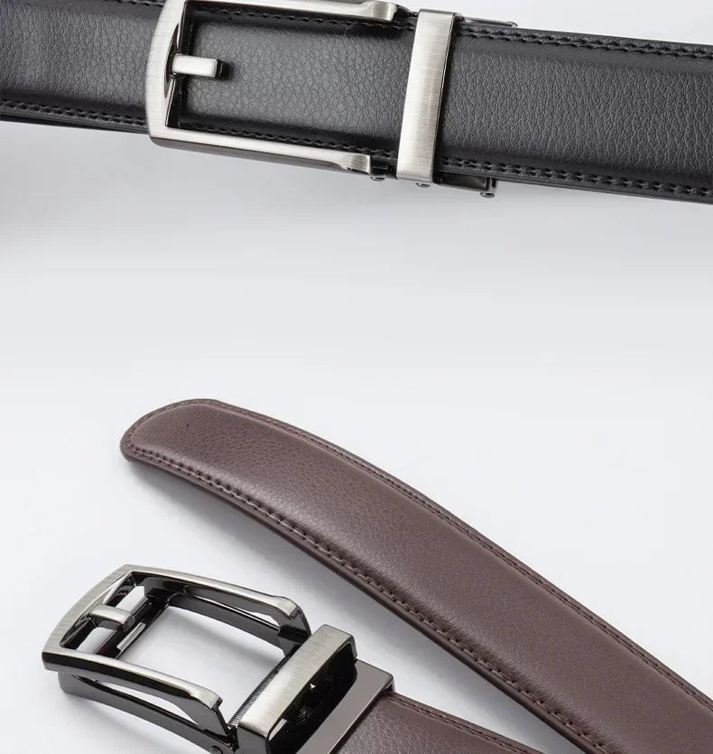 New Trendy Fashion Versatile Leather Men's Belt Alloy Automatic Buckle Two-layer Cowhide Classic Business Versatile Men's Belt