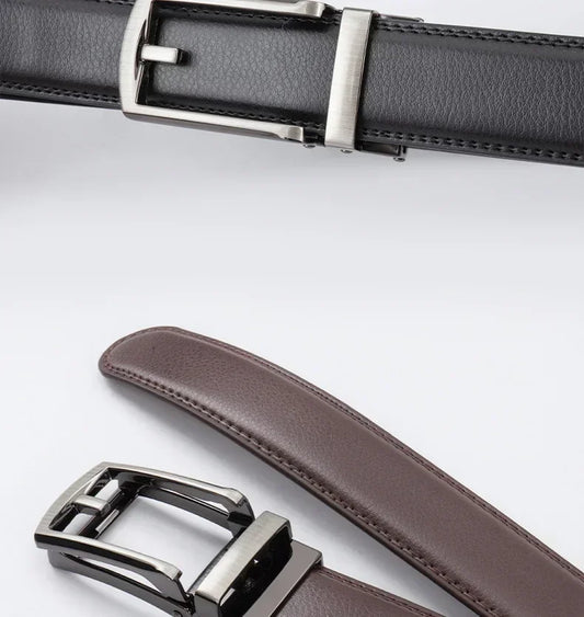 New Trendy Fashion Versatile Leather Men's Belt Alloy Automatic Buckle Two-layer Cowhide Classic Business Versatile Men's Belt