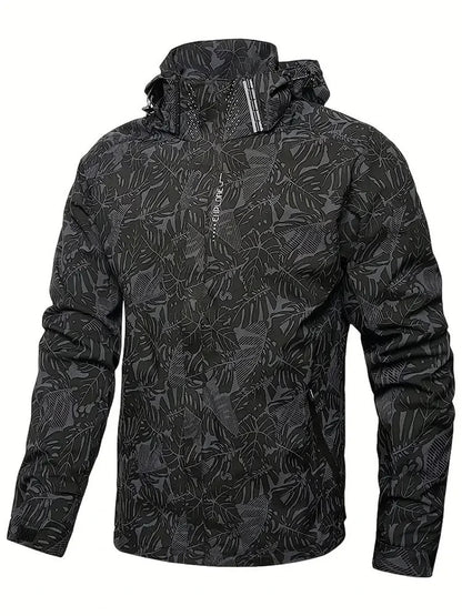 Men's Casual Waterproof Windbreaker Jacket Full Zip Up Hooded Shell Outdoor Hiking Coat For Autumn Plus Size