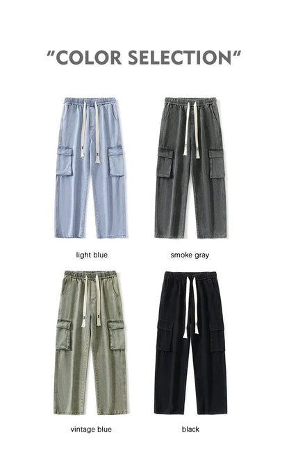 2024 New Men Baggy Cargo Jeans Fashion Streetwear Vintage Wide Leg Pants American Streetwear Y2K Big Pocket Youth Overalls