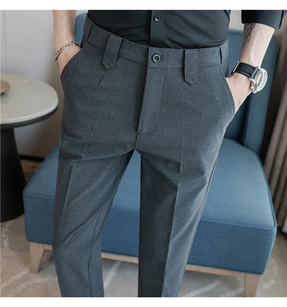 Elastic Waist Solid Color Suit Pants Men Formal Slim Fit Business Casual Trouser High Quality Social Wedding Fashion Dress Pant