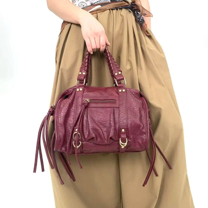 Y2K women's street style personalized rivet made old shoulder bag, retro motorcycle tote bag