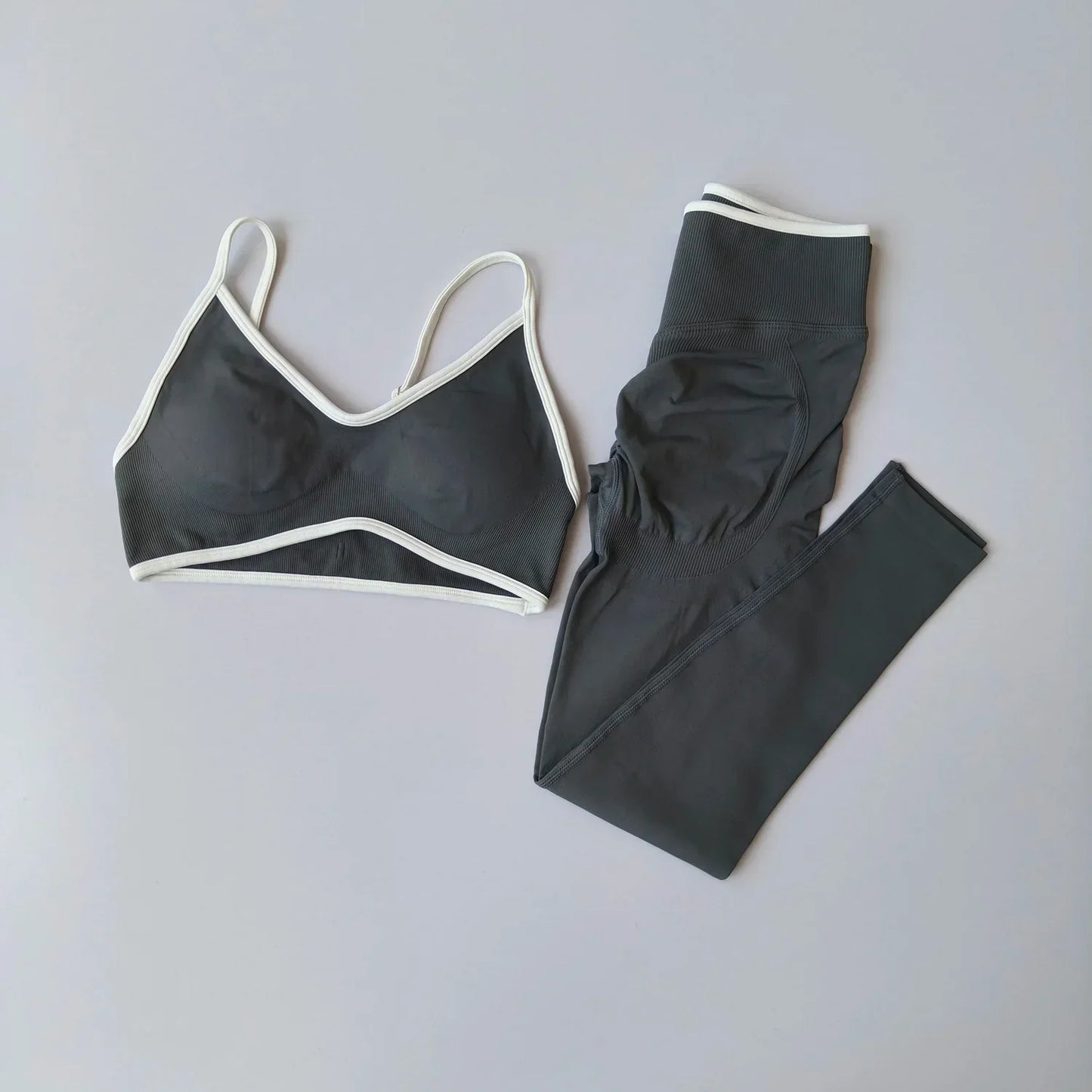 Women 2pcs Sport Sets Gym Push Up Yoga Pants Hollow Back Fitness Bras Workout High Waist Leggings Seamless Tights  Gym Set Suit