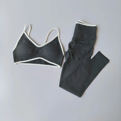 Women 2pcs Sport Sets Gym Push Up Yoga Pants Hollow Back Fitness Bras Workout High Waist Leggings Seamless Tights  Gym Set Suit