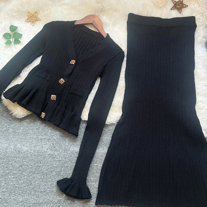 Brand Fashion One-piece Knitted Maxi Dress Women Elegant V-neck Ruffled Slim Waist Bodycon Sweater Dress Party Vestido